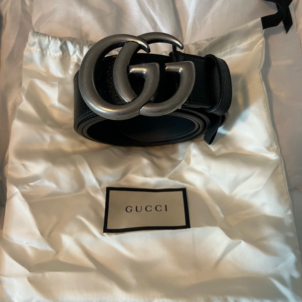 GG Gucci Marmont Belt 95 Silver/Black
